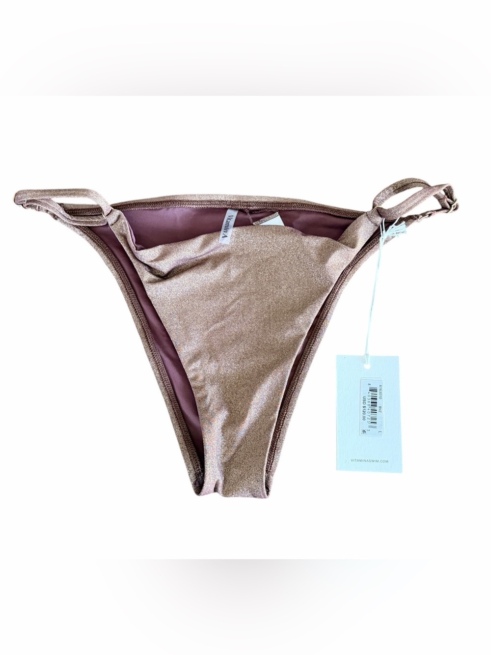 Vitamin A Luciana Bikini Bottom Bronze Metallic Adjustable Sidea Size L NWT